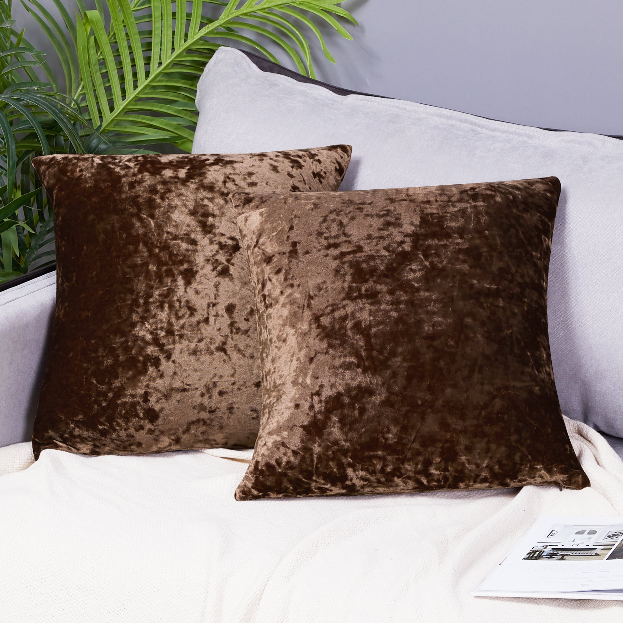 Deconovo Decorative Crushed Velvet Cushion Covers Square Throw Pillow