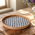 thumbnail image 3 of Round Rattan Serving Tray with Mother of Pearl Inlay, Natural Wicker Decorative Tray, 12Inch Table Decor & Food Display Tray, 3 of 3