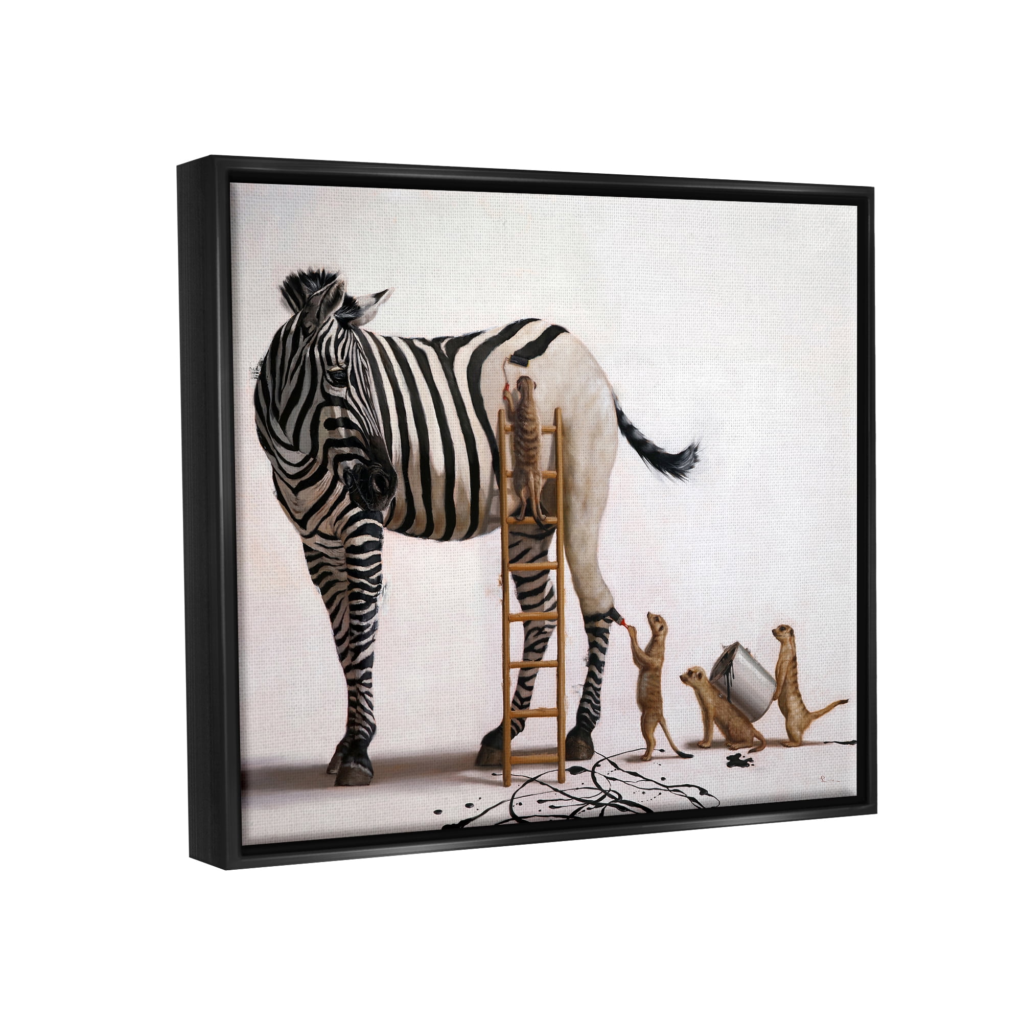 Stupell Industries Meerkats Painting Zebra Stripes Animals & Insects Painting Black Floater Framed Art Print Wall Art