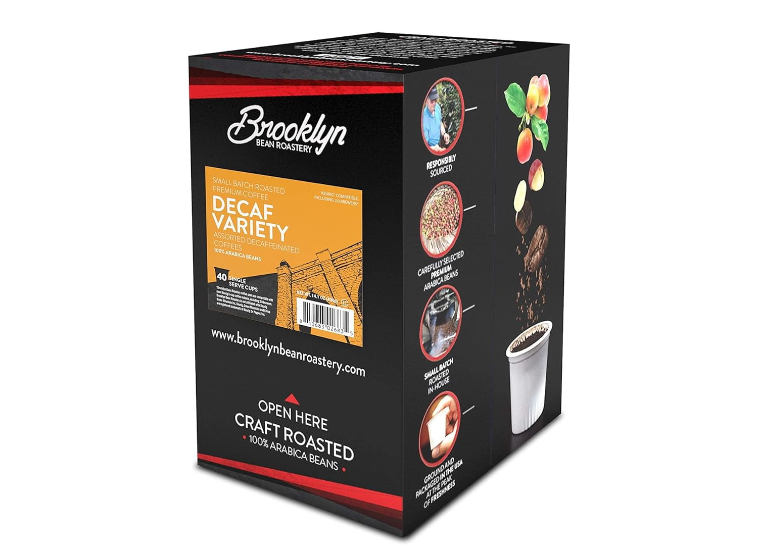 Brooklyn Bean Roastery Assorted Decaf Coffee Variety Pack for Single-Serve Coffee Brewers, 40-Pack
