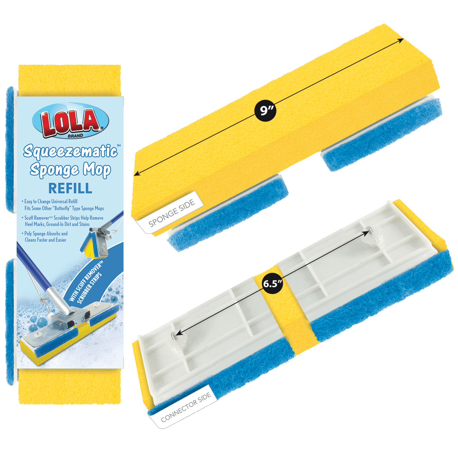 LOLA SqueezeMatic Butterfly Sponge Mop Refill, 9" Wide Super Absorbent