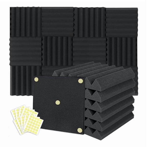 12 Packs Acoustic Foam Panels Wedge 2 X 12 X 12 Inch, Soundproofing Foam Noise Cancelling Foam for Home Office Recoding