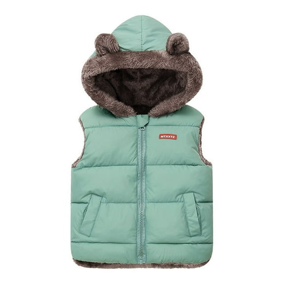 BULLPIANO Toddler Boys Girls Warm Vest Padded Winter Jacket Sleeveless Bear Ears Hooded Zipper Up Coat with Pocket 1-6Y, Green