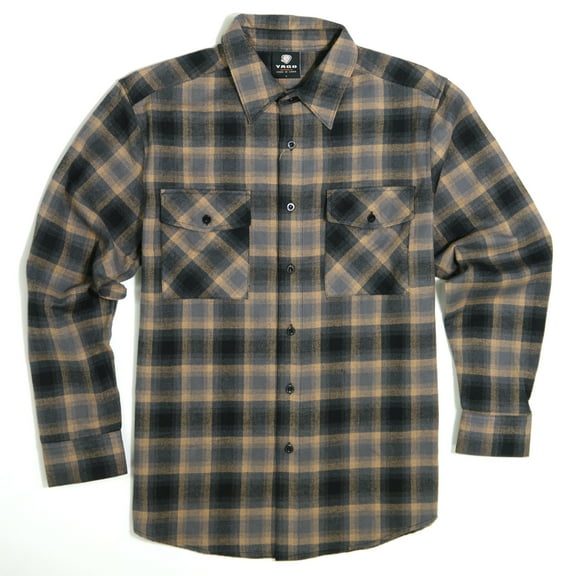 YAGO Men's Casual Plaid Flannel Long Sleeve Heavy Weight Button Down Shirt Khaki/14AB (Medium)