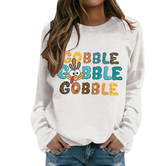 Fiaer Thanksgiving Women Sweatshirts Letter Graphic Plus Size Pullover Long Sleeve Fashion Crew Neck Baggy Tops White XL