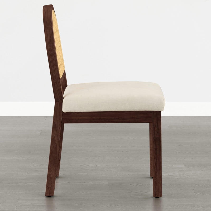 Spruce & Spring Boho Upholstered Dining Chairs Set of 2 with Natural Cane Back, Solid Walnut Wood Frame for Kitchen Island, Cream Fabric