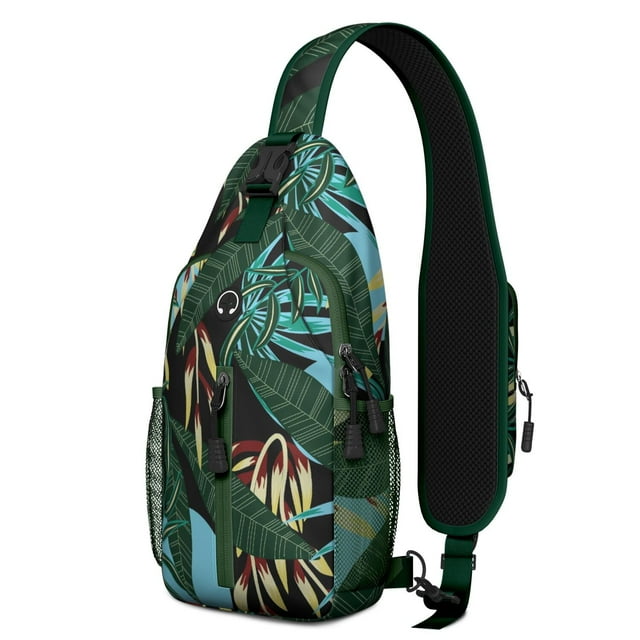 Tropical Sunset Sling Bag, Lightweight Crossbody Daypack with Ocean Palm Tree Design, Fashionable Backpack for Summer Travel and Commute