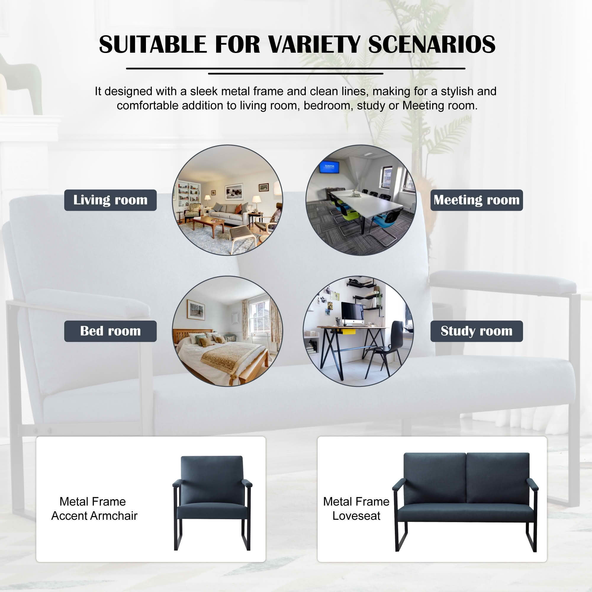 MAYEERTY 26.8 Inch Accent Armchair - Padded Square Arms, Sturdy Metal Frame, Compressed Cushions