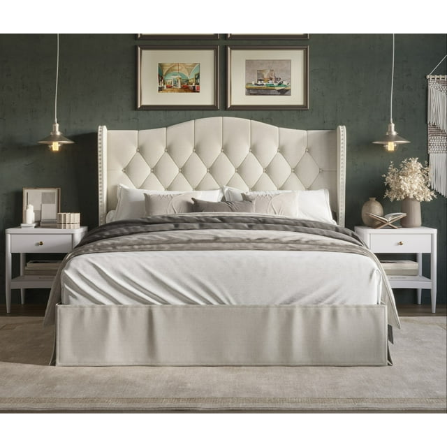HMD Riley Grand Touffeté Plate-Forme Rembourrée Lit, Gris Chaud