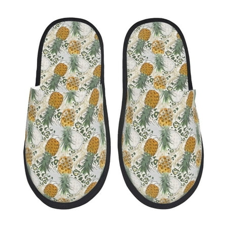 Balery Fruit Pineapples Slient Indoor Furry Fleece Comfort House Shoes Soft Non-Slip Home Shoes Cotton slippers House Slippers-- Medium