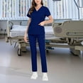 thumbnail image 2 of Conjunto de uniforme de enfermería Yuyangstore trajes de trabajo ropa de trabajo profesional pantalones de enfermera Azul oscuro L, 2 of 4
