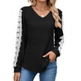 thumbnail image 4 of Ltctricy T Shirts for Women Lace Patchwork Long Sleeve V Neck Ribbed Knit Tunic Tops Casual Loose Tee Blouses(Black,X-Large), 4 of 7