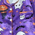 thumbnail image 6 of Halloween Pajamas Two Piece Silk Satin Soft Sleepwear Outfits Bat Skeleton Printed Button Up Pajamas for Women Short Sets Lounge Wear for Women Women's Pajamas Sleep & Lounge, 6 of 7