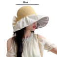 thumbnail image 2 of CSChome Sun Hat Ruffle Wide Brim Hat Knitting Empty Dome Bowknot Decor Embossing Process Women Patchwork Color Travel Bucket Hat Fashion, 2 of 7