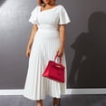 thumbnail image 3 of AURA Plus Size Ruffle Sleeve Pleated Midi Dress Elegant High Waist Swing Skirt Solid Color, 3 of 9