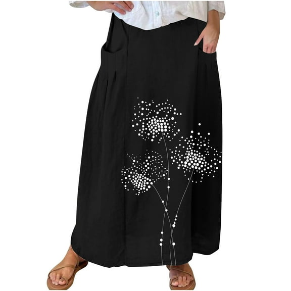 EINCcm Women's Elastic High Waist Long Skirts Plus Size Casual Loose Skirts with Pockets Pleated A-Line Maxi Swing Skirt