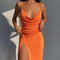 thumbnail image 3 of USSUMA Casual Dresses for Women Women'S Casual Dresses Sleeveless V Neck Casual Solid Color Split Camisole Knit Maxi Dress Lounging Skirt Loose Dress Office Summer Saving Orange Dress Size-L, 3 of 6