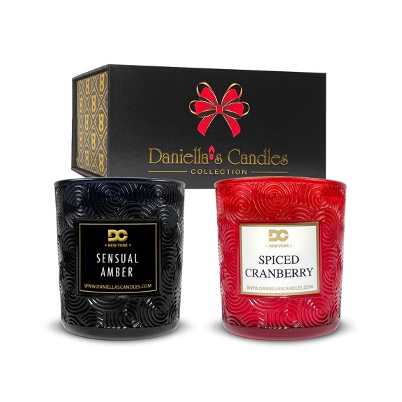 Daniella's Candles Scented Jar Candle Gift Set of 2, Spiced Cranberry and Sensual Amber