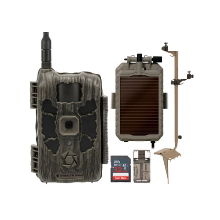 Stealth Cam 40MP Deceptor Max Cellular Trail Camera Bundle with Stealth Cam Solar Power Panel Mounting Post 32GB Memory Card and Card Reader (5 Items)