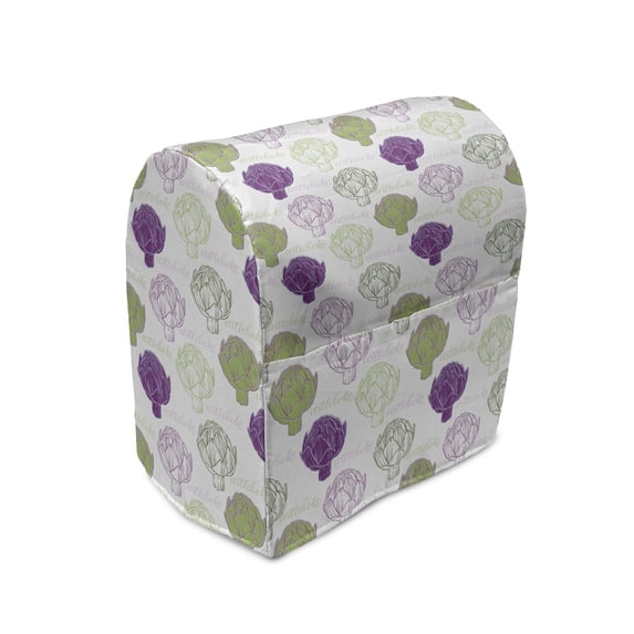 Artichoke Stand Mixer Cover, Sketch Style Vegetables Hand Drawn Style Exotic Tasty Healthy Food, Kitchen Appliance Organizer Bag Cover with Pockets, 5 Quarts, Lime Green and Purple, by Ambesonne