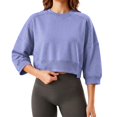 thumbnail image 5 of Staron Women's Crop Tops Crew Neck 3/4 Sleeve Loose Casual Short Sweatshirt Lightweight Drop Shoulder Pullover Top Purple M, 5 of 7
