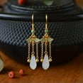thumbnail image 2 of HOOUN White Jade Flower Earrings Women Jewelry 925 Silver Magnolia Talismans Natural, 2 of 5