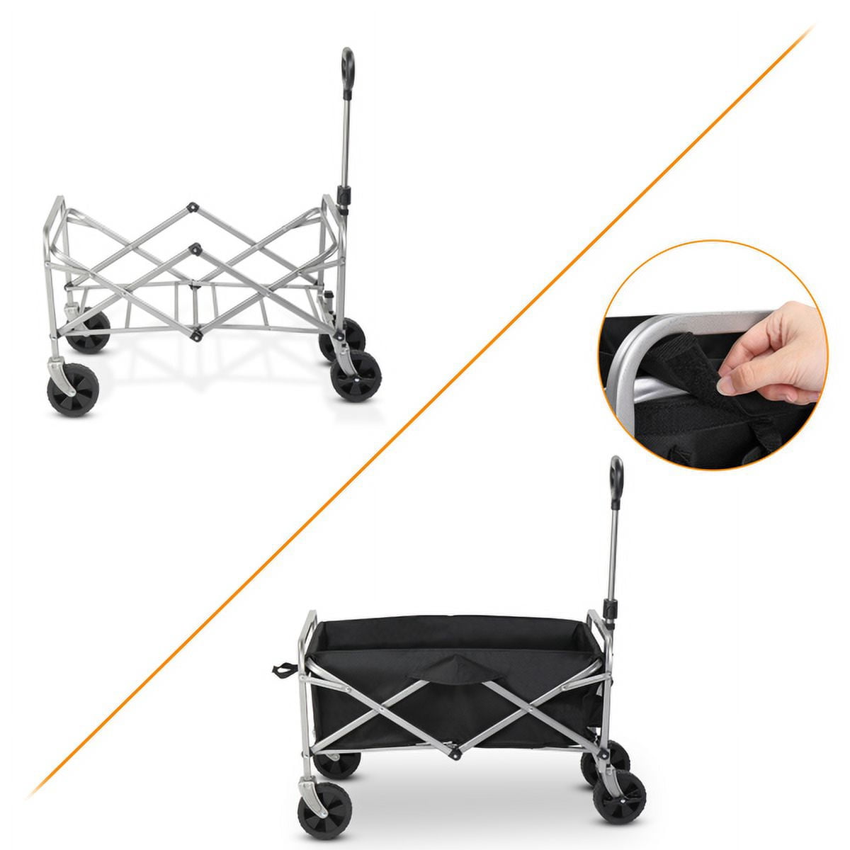 74.5x45.5x84cm 100kg 600d Oxford Cloth Steel Frame Flat Folding Style Black Cloth Silver Frame Garden Folding Cart