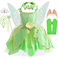 thumbnail image 4 of Disfraz de Campanilla para niñas, disfraz de Halloween para niños, disfraz de Campanilla verde, disfraz de princesa de hadas, fiesta de cumpleaños, 2 a 10 años, 4 of 5