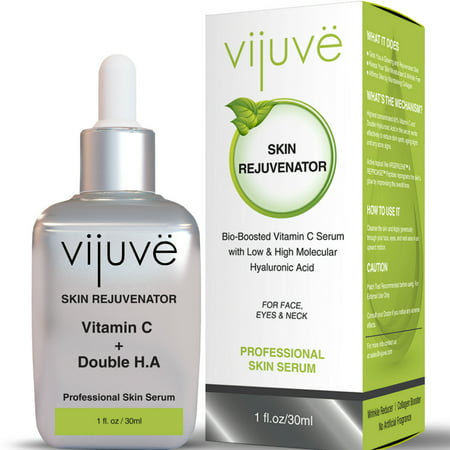 VIJUVE 45% Vitamin C Serum with Double Hyaluronic Acid and Collagen Peptides for Face, Eyes, Neck and Chest - Bio-Boosted Anti Aging Skin Care for Dark Spots, Wrinkles, Tightening and Even Tone, (Best Way To Even Skin Tone On Face)