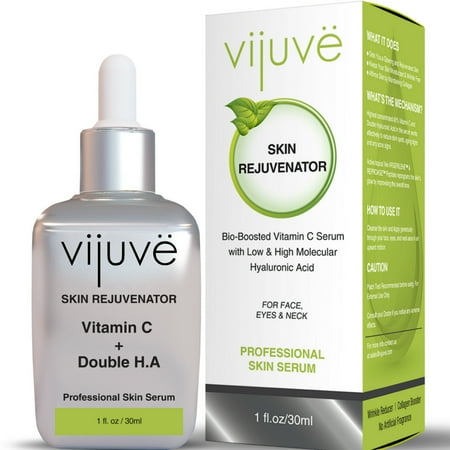 Peptide Eye Serum - VIJUVE 45% Vitamin C Serum with Double Hyaluronic Acid and Collagen Peptides for Face, Eyes, Neck and Chest - Bio-Boosted Anti Aging Skin Care for Dark Spots, Wrinkles, Tightening and Even Tone, 1oz.