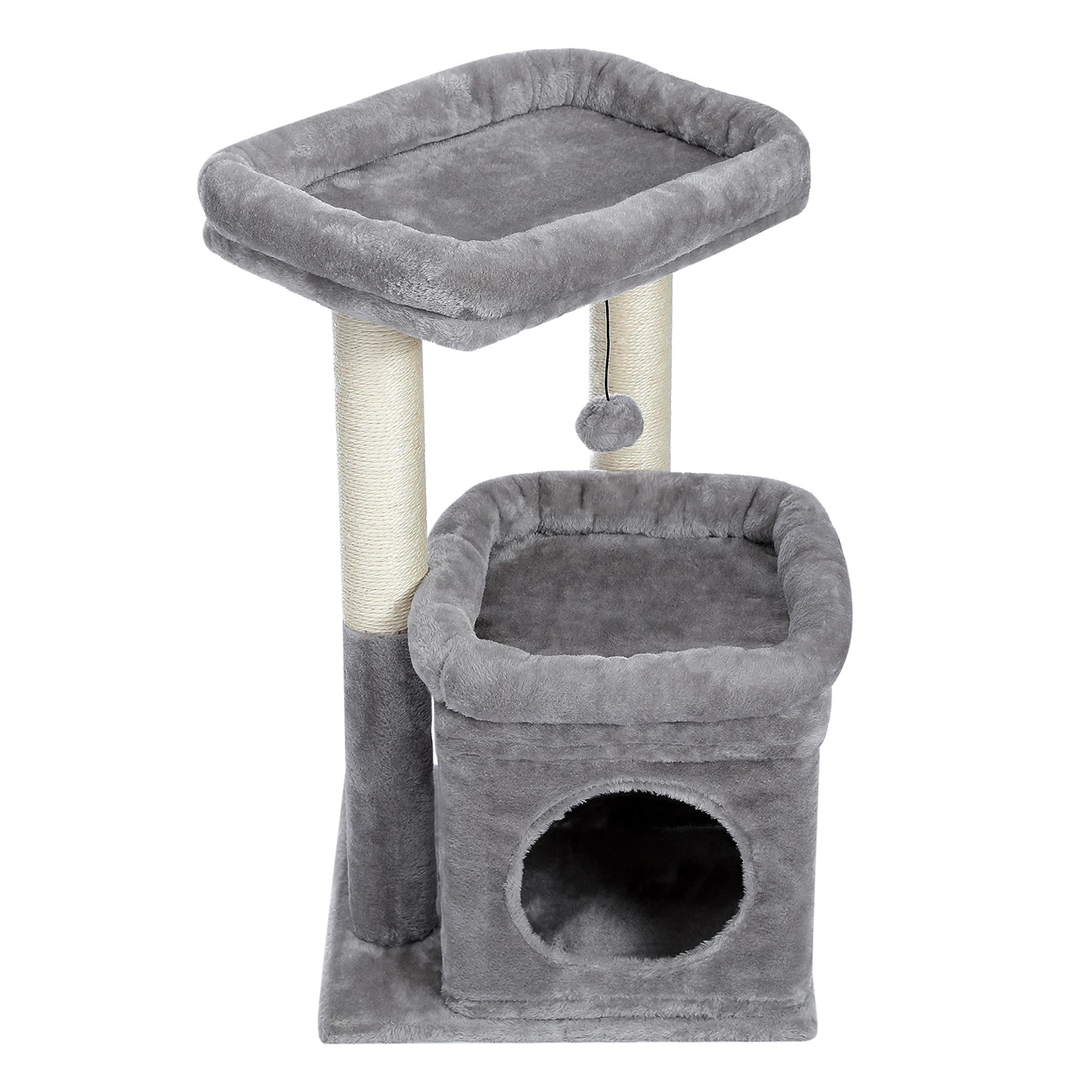 Pefilos 27" Cat Tree Tower for Indoor Cats with Private Cozy Cat Condo, Natural Sisal Scratching Posts and Plush Pom-pom for Small Cats, Gray Pefilos 27" Cat Tree Tower for Indoor Cats with Private Cozy Cat Condo, Natural Sisal Scratching Posts and Plush Pom-pom for Small Cats, Gray
