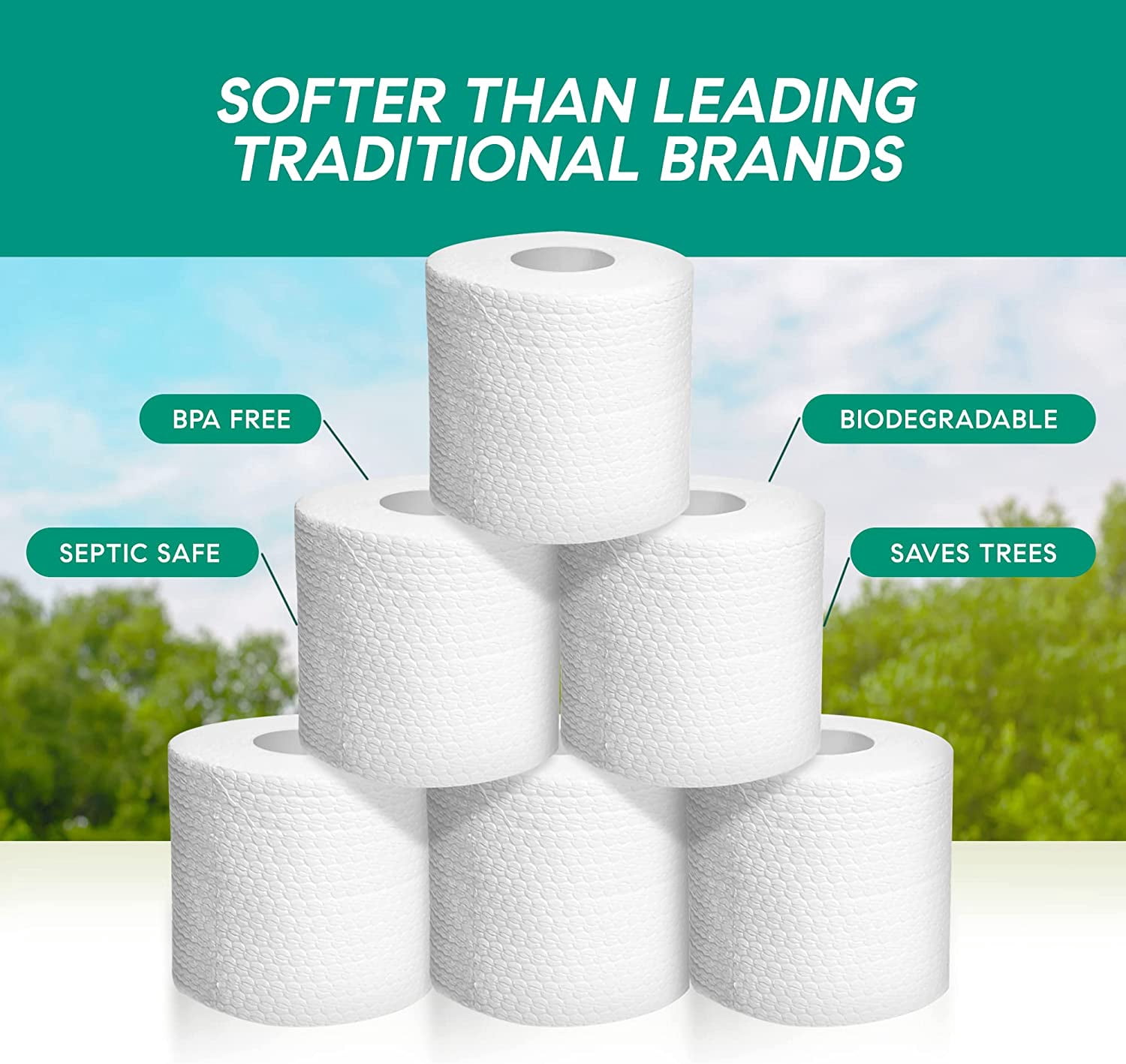 Bamboo Toilet Paper - Tree-Free Environment Safe Biodegradable Septic-Safe Fragrance Free Strong Dependable Panda Friendly Absorbent Bathroom Tissue 3-Ply - (12 Rolls)… Bleached