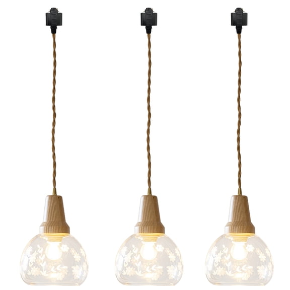 Kiven H-Type Track Lighting, 3-Light Modern Halo Track Pendant Light with Glass Lampshade, Track Light Pedant,Cord length 39.4"
