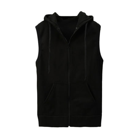 symoid Mens Jackets Vest- Fashion Sleeveless Solid Hooded Risecoat Slim Jacket Blouse Tops Shirt Black XL