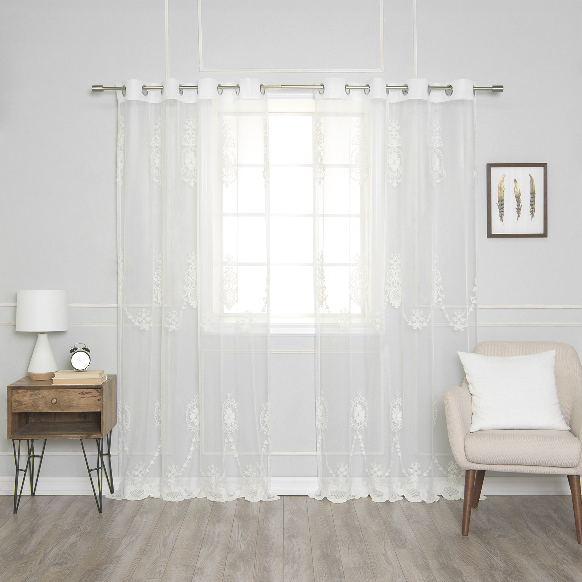 Quality Home Sheer Floral Curtains