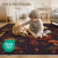 thumbnail image 4 of ODIKA 5'x7' Washable Area Rug Dark Orange Black Crow and Pumpkin Design Mystical Night Scene with Stars Candles for Dining Room, Under Table, Home Office, Non-Slip Chair-Friendly, 4 of 7