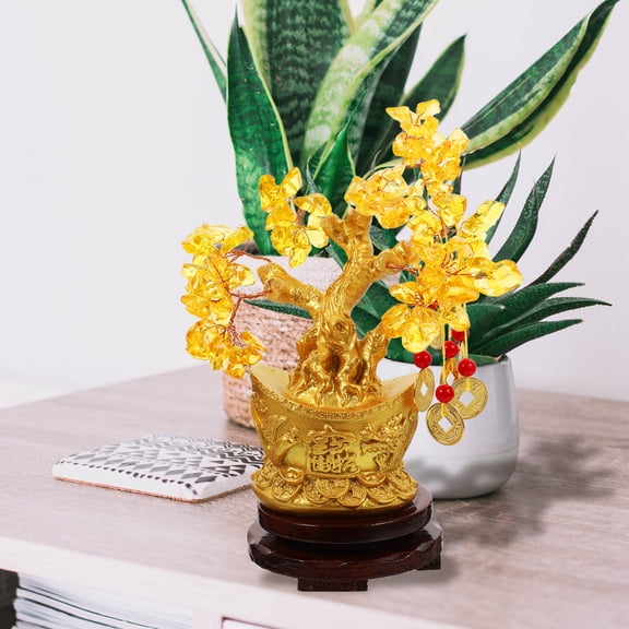 MIPCASE Golden Money Tree Faux Bonsai Plant Decorative Ornament for Home and Office Room, 1 Set Craft Decoration