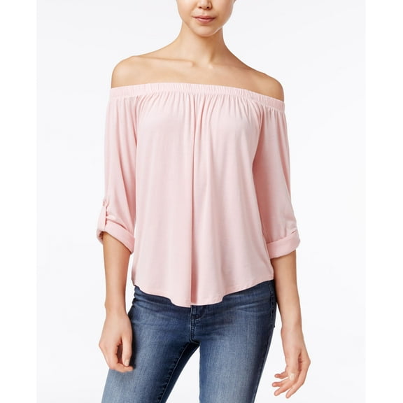Ultra Flirt Juniors Off The Shoulder Roll Tab Top Blush M