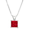 thumbnail image 1 of 0.5 ct Brilliant Princess Cut Solitaire Simulated Ruby 14k White Gold Pendant with 18" Chain, 1 of 3