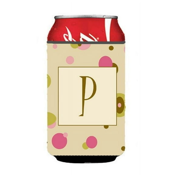 Letter P Initial Monogram - Tan Dots Can or Bottle Hugger