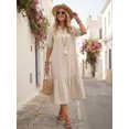 thumbnail image 4 of Womens Khaki Casual Boho V-Neck Midi Dress, 4 of 5
