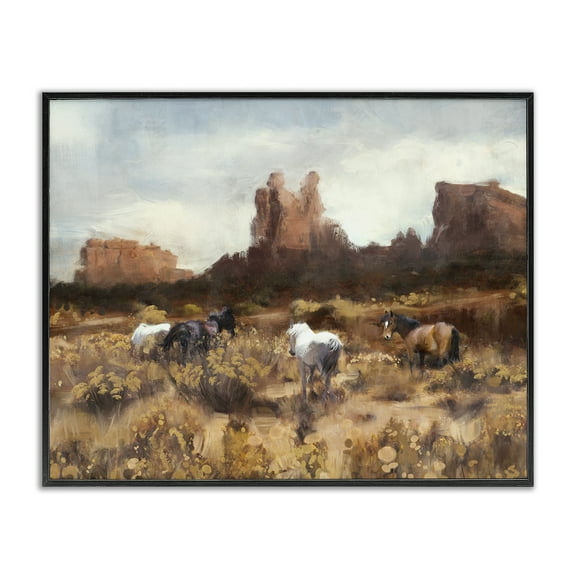 Stupell Industries Desert Horses Landscape Landscape Painting Black Framed Art Print Wall Art, 14 x 11
