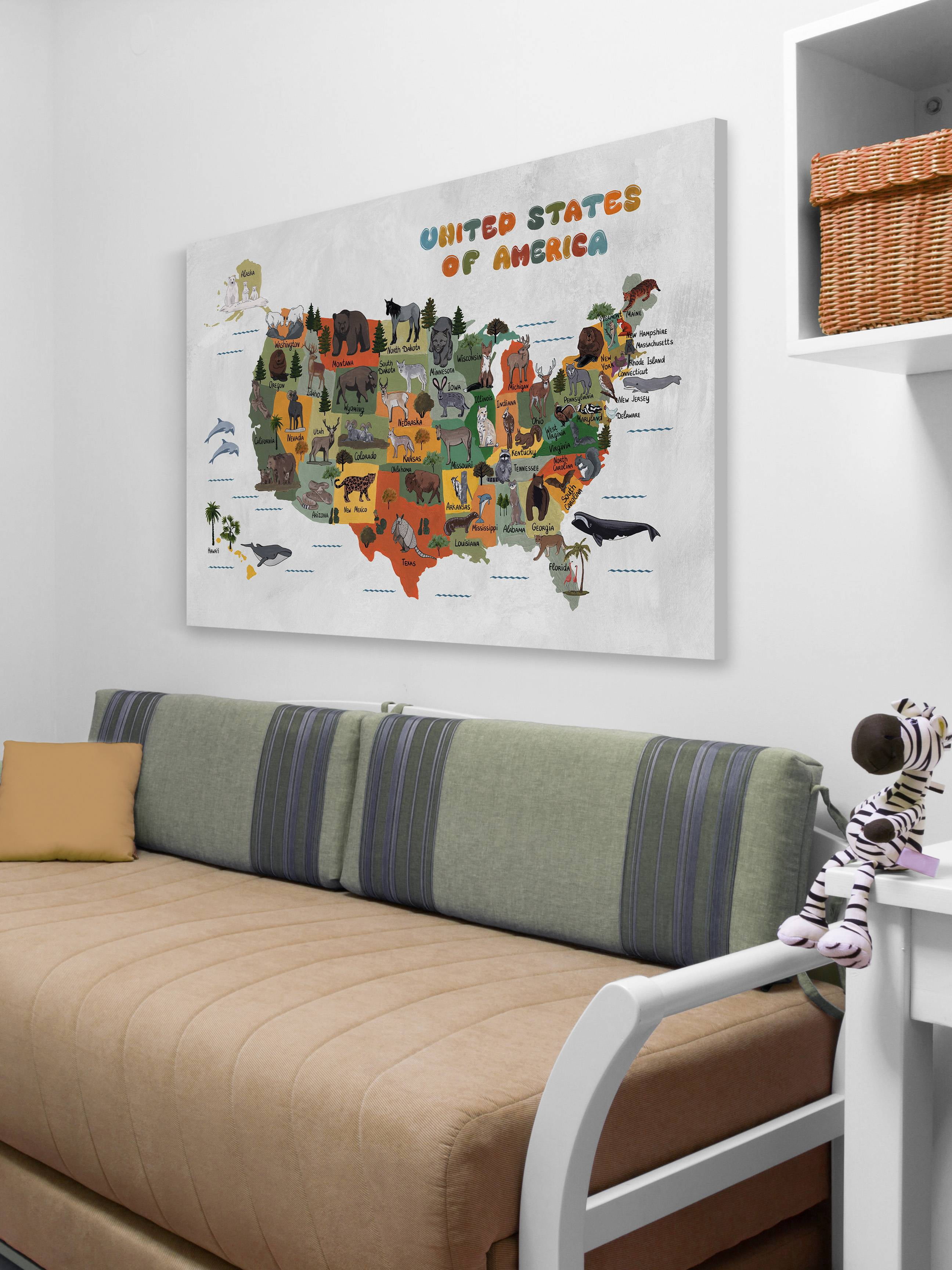 Marmont Hill America's Animal Map Canvas Wall Art