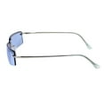 thumbnail image 3 of Mens Spring Hinge Narrow Rectangular Rimless Classy Metal Rim Sunglasses Silver - Blue, 3 of 4