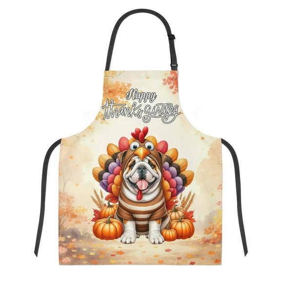Happy Thanksgiving Bulldog Turkey Costume Pumpkins Autumn Leaves Apron Dog Lover Gifts Idea for Cooking Grilling Baking Painting Gardening - 13014