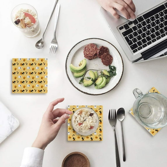 FMSHPON Halloween Pumpkin Black Cat Set of 4 Coaster for Drinks, Absorbent Ceramic Stone Coasters Cup Mat with Cork Base for Home Kitchen Room Coffee Table Bar Decor