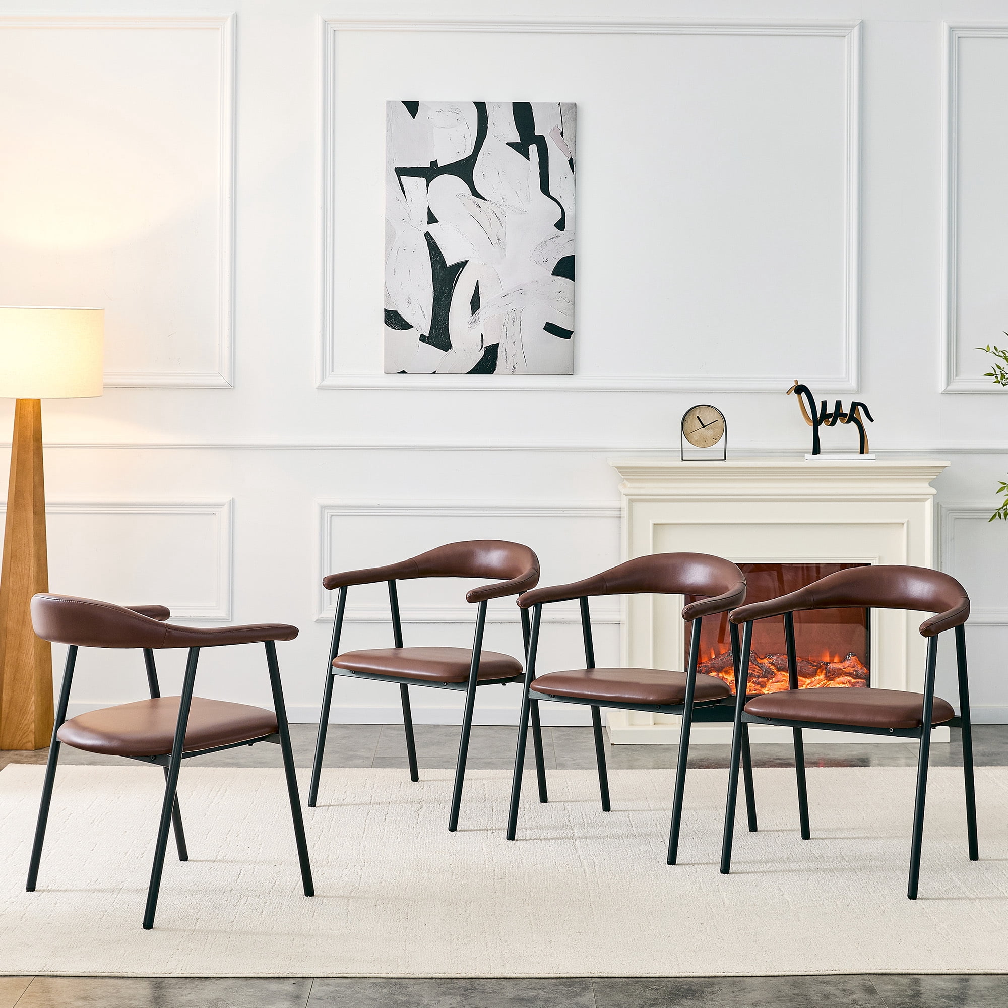 Leumius Dining Chairs Set of 4,PU Leather Dining Room Chairs with Cushion Seat and Metal Legs,Modern Minimalist Style Kitchen Chairs for Kitchen Living Room,Easy Assembly,Brown PU