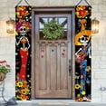 thumbnail image 2 of 2 pieces, 2D Flat Halloween and the Day of the Dead atmosphere porch hanging logo decorative banner, Halloween couplets with skull couple pattern, holiday home hanging flag, suitable for front door,, 2 of 5