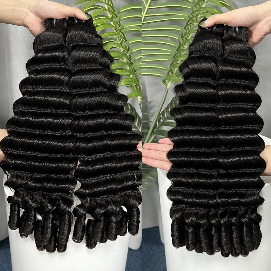 15A Burmese Deep Wave  Human Hair 14 Inch 1 Bundle  Free Unprocessed Brazilian Virgin Hair Weft with Spiral Curly End for Women Deep Wave Human Hair Weft Extensions