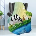 thumbnail image 4 of Cattle Soft Flannel Fleece Throw Blanket, Graphic Design Grazing Cow in the Field with Trees near Lake and Windmill Pattern, Cozy Plush for Indoor and Outdoor Use, 50" x 60", Multicolor, by Ambesonne, 4 of 5